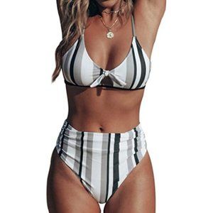 CUPSHE Women's Stripe Bikini Bowknot Shirred Swimsuit